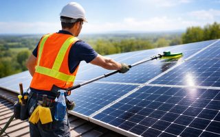 technicien-toit-panneaux-solaires-ciel-clair