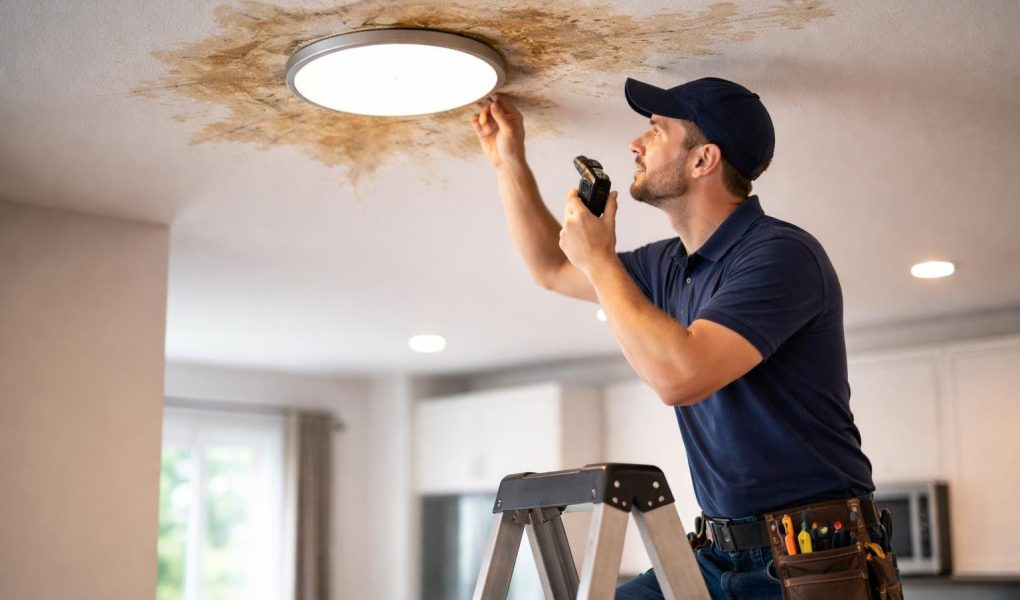 plafond-humide-professionnel-echelle-maison-moderne