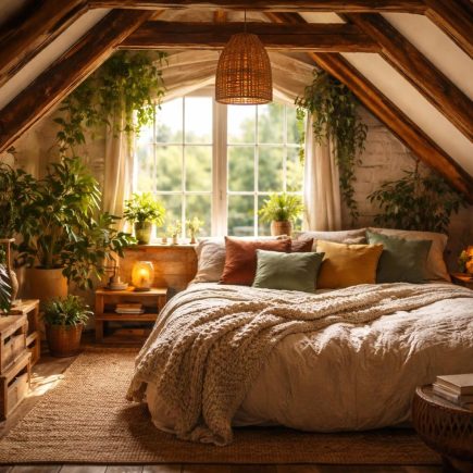 grenier-chambre-cosy-poutres-plantes