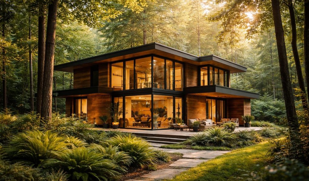 maison-bois-moderne-foret-luxuriante